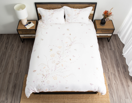 Elysium Duvet Cover, Cotton, Floral, White,