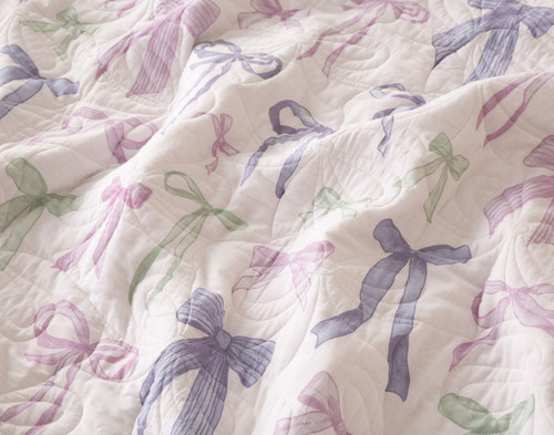 Bowknots Velvet Quilt Set, Geometric, Purple,