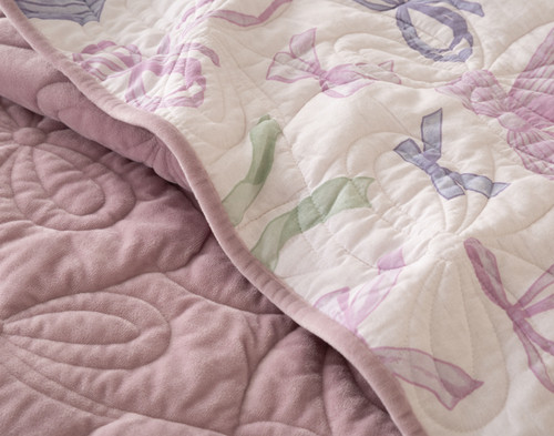 Bowknots Velvet Quilt Set, Geometric, Purple,