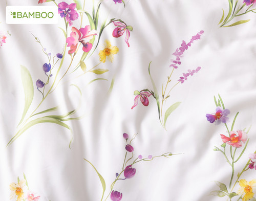 Delicata Duvet Cover, Cotton, Bamboo Floral, Purple,
