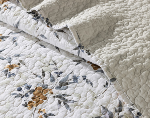 Esther Cotton Quilt Set, Floral, Brown,