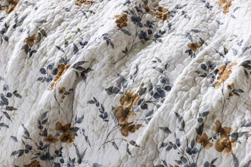 Esther Cotton Quilt Set, Floral, Brown,
