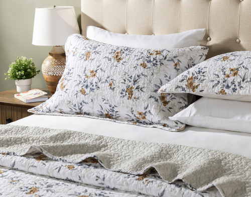 Esther Cotton Quilt Set, Floral, Brown,