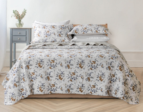 Esther Cotton Quilt Set, Floral, Brown,