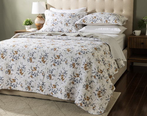 Esther Cotton Quilt Set, Floral, Brown,