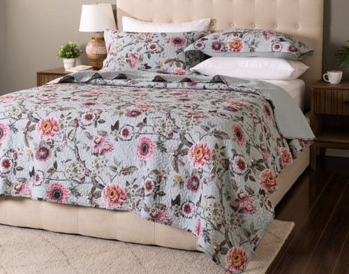 Eloise Cotton Quilt Set, Floral, Pink,