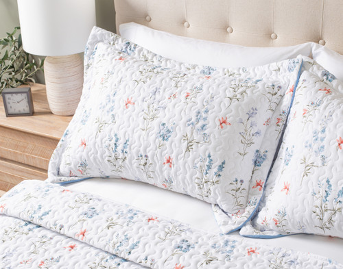 Delphine Recycled Polyester Coverlet Set, Floral, White,