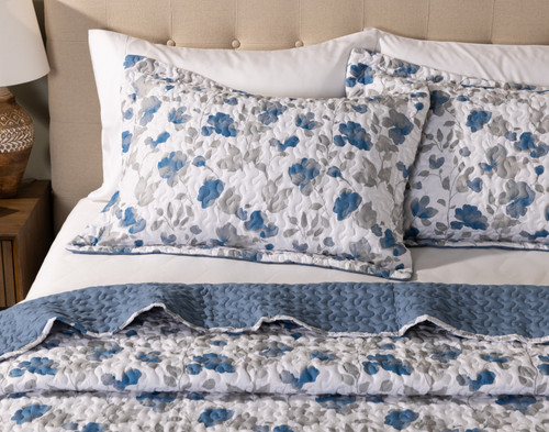 Blaire Recycled Polyester Coverlet Set, Floral, Blue,