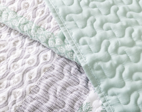 Nora Recycled Polyester Coverlet Set, Floral, Green,