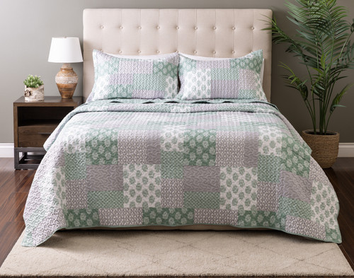 Nora Recycled Polyester Coverlet Set, Floral, Green,