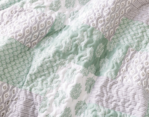 Nora Recycled Polyester Coverlet Set, Floral, Green,