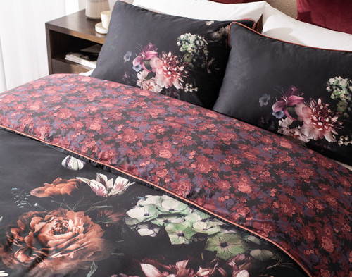 Valentina Duvet Cover, Cotton, Floral, Black,