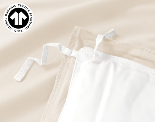 Undyed & Unbleached Organic Cotton Sateen Duvet Cover, GOTS Certified, Beige,