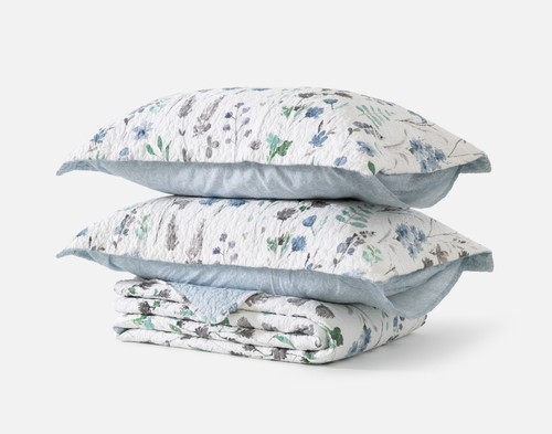 Linnea Cotton Quilt Set, Floral, Blue,