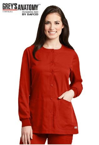 Junior Grey's Anatomy 4-Pocket Button Front Knit Cuff Warm-Up Jacket