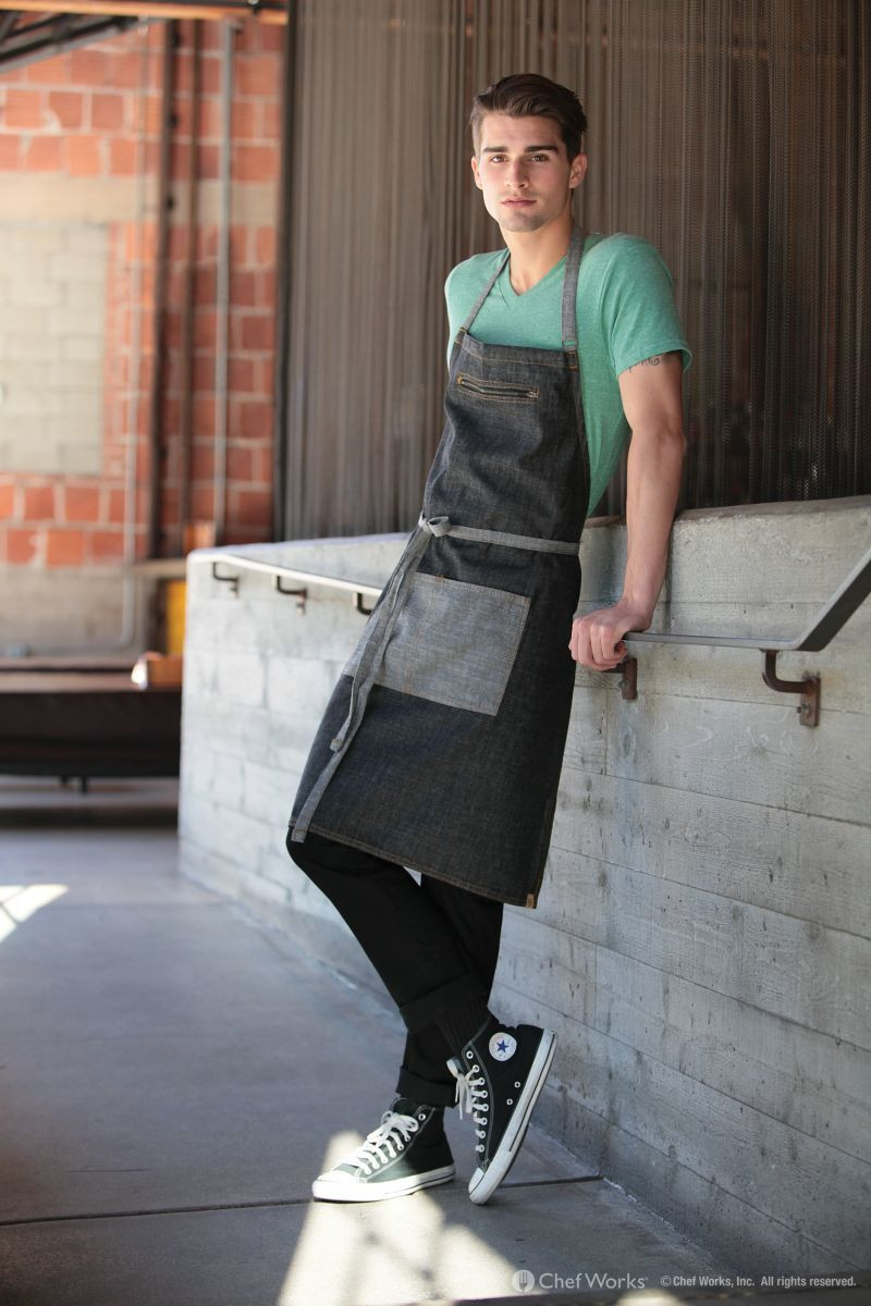 Zipper Front Pocket Cotton Bib Apron - Sharper Uniforms