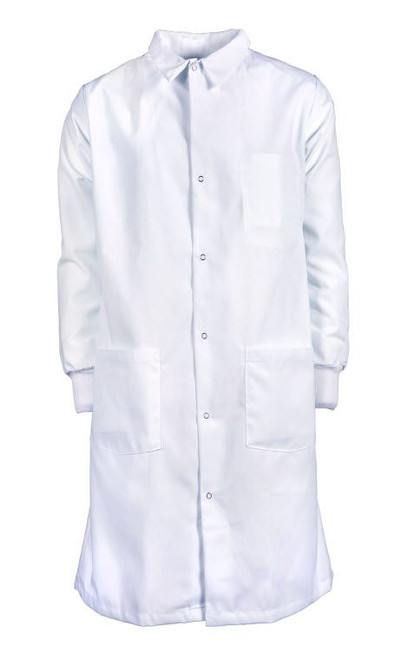 100% Spun Polyester Gripper Snap 3-Pocket Knit Cuff Lab Coat