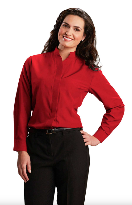 Ladies Microfiber Stand-Up Mandarin Collar Shirt