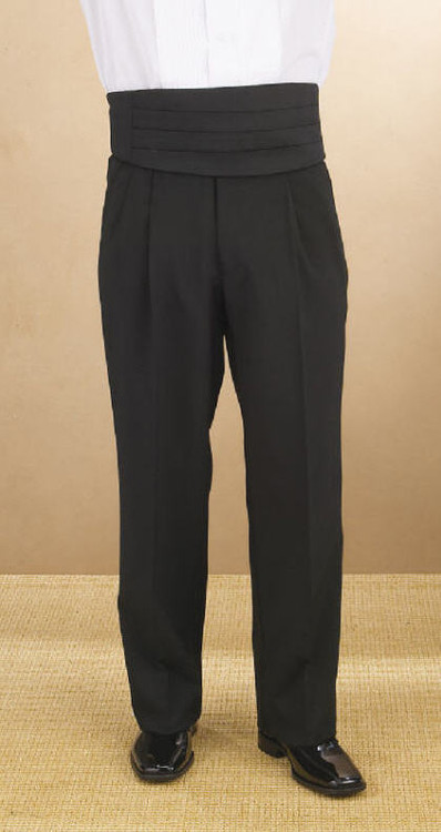 Men's Black Flat Front Tuxedo Pants With Adjustable Buckles