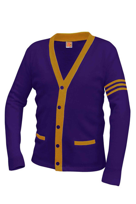Unisex 5-Button V-Neck Contrast Trim Varsity Cardigan