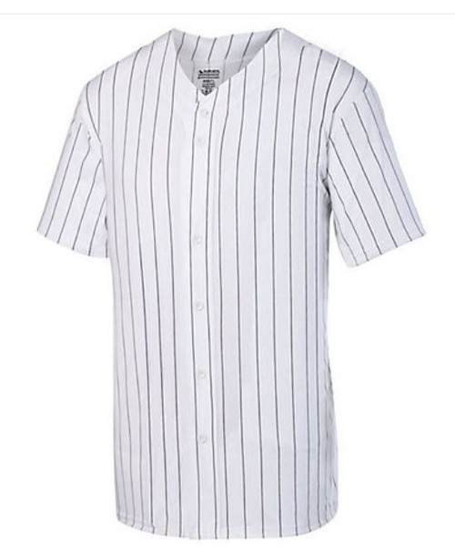 Youth & Adult Pinstripe Button Front Baseball Jersey – White/Black