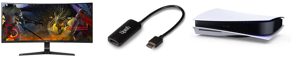 Adattatore UPTab da HDMI a DisplayPort che collega Play Station 5 PS5