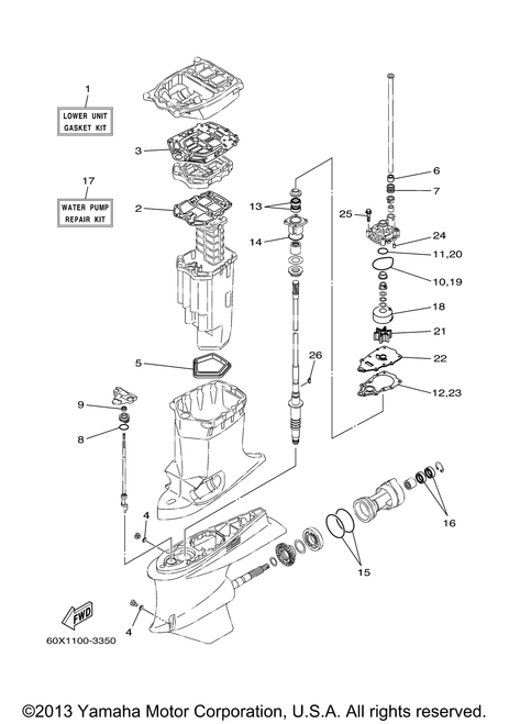 Yamaha Lower Unit Gasket Kit | 60X-W0001-20-00