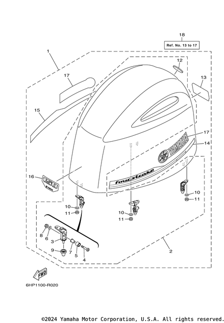Yamaha Top Cowling W-O Gr | 6DA-4261A-03-8D