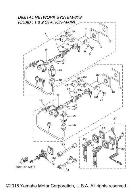 Yamaha Harness, 4Key To Emer Stp Sw | 6X6-8258A-U0-00