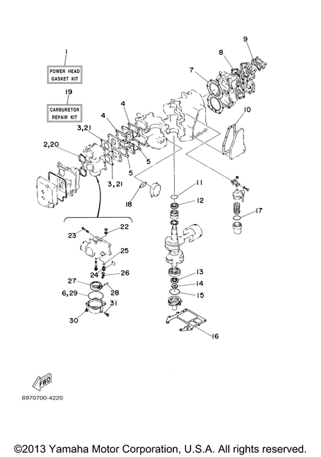 Yamaha Power Head Gasket Kit | 697-W0001-02-00