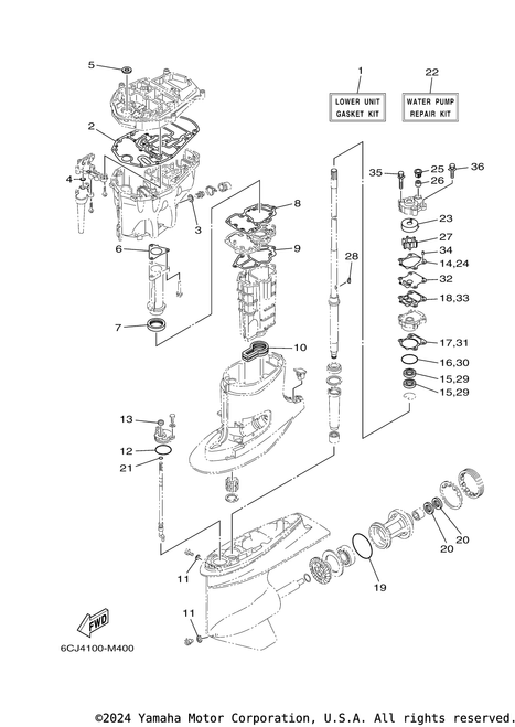 Yamaha Lower Unit Gasket Kit | 6CJ-W0001-21-00
