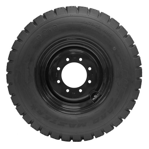 Mustang 2064 - 7.50x16 (7.50-16) OTR 10-Ply Skid Steer Heavy Duty Tire Mounted on Gloss Black Rims