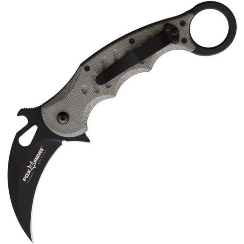 Hero Fox FOX479MI Folding Karambit – Black N690Co Blade with Green Linen Micarta Handle SKU: FOX479MI