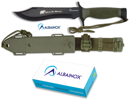 Hero Albainox 31766 Black Bear Fixed Tactical Knife – Black Blade with Green ABS Handle SKU: 31766