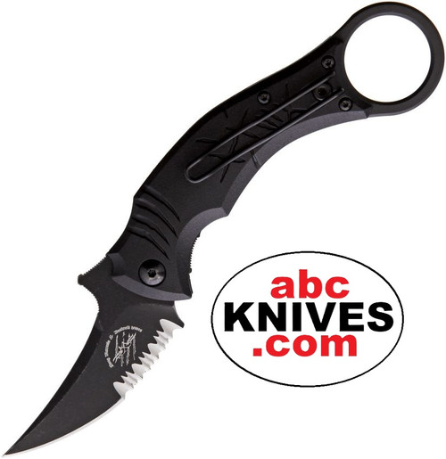 Hero - Bastinelli Creations Mako Reverse Black Serrated D2 Steel Black Nylon Folding Karambit Knife — SKU: BAS18S Hero - Bastinelli Creations Mako Reverse Black Serrated D2 Steel Black Nylon Folding Karambit Knife — SKU: BAS18S