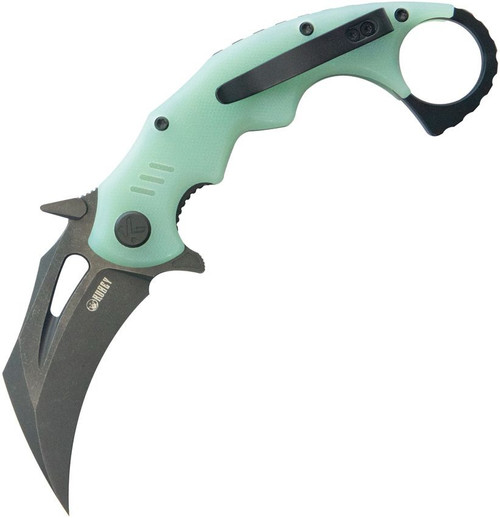 Kubey Mini Wrath Black Stonewash 14C28N Tan G10 Folding Karambit