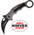 Fox Tactical Black N690Co Green Linen Micarta Folding Karambit shown open clipside with black finish blade extended, green linen micarta handle, finger ring, and pocket clip visible