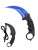 Hero - Blue Lightning 3Cr12 Black TPU Fixed Karambit (T222002BK-7) full knife displayed with a second knife on the left wearing its plastic sheath, showing the 3.75" curved lightning-pattern blade and textured black TPU handle