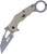 Smith and Wesson M&P Assisted Opening Folding Karambit fully open showing gray TiNi coated curved blade, tan G10 handle, extended tang, and finger ring
