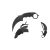 Falcon Black 440 Black ABS Fixed Karambit shown with the unsheathed knife, rubber sheath with paracord, and sheathed knife in the same image