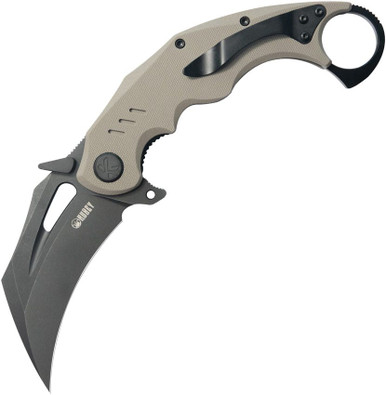 Kubey Mini Wrath Black Stonewash 14C28N Tan G10 Folding Karambit