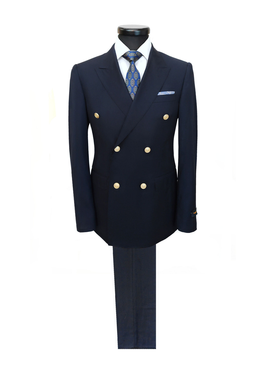 Dark Navy Double Breasted Suit with Gold Button