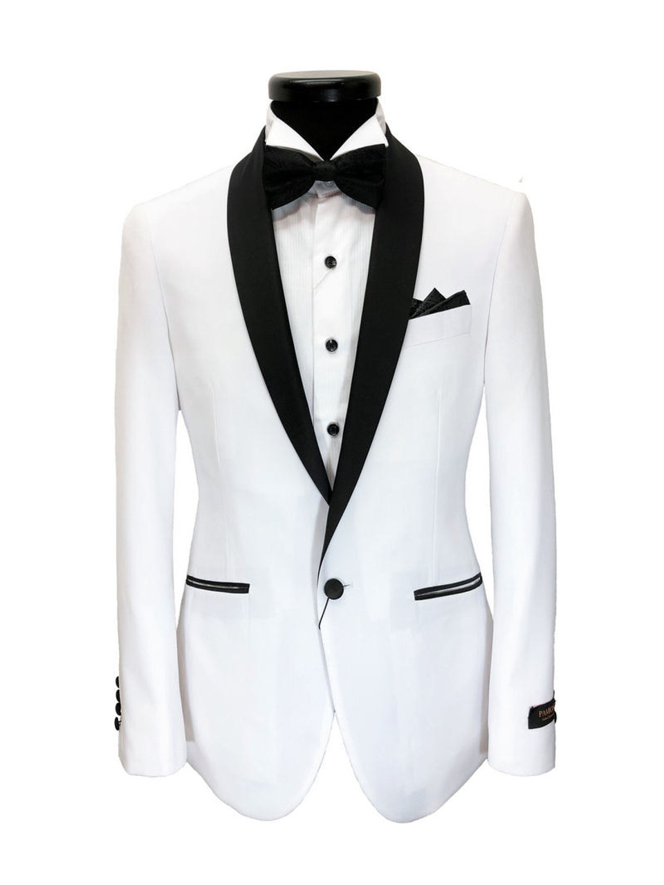 White Black Lapel Slim Fit Dinner Suit - Pamoni