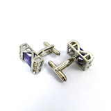 Silver Purple Gem Stone Rectangle Cufflinks