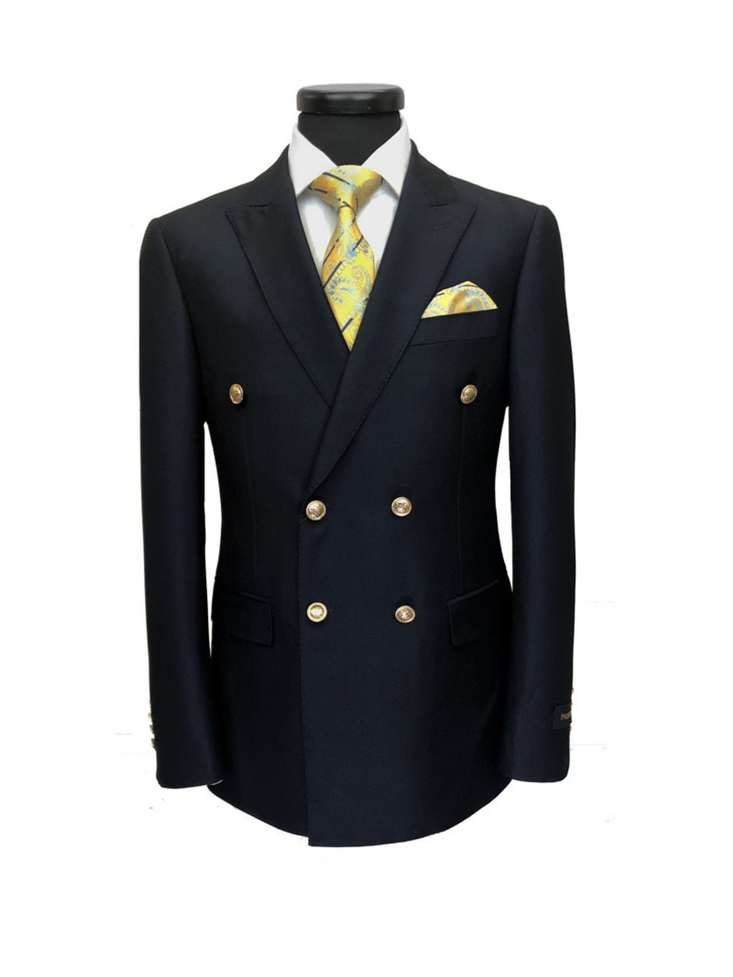 Navy Double Breasted Suit With Gold Buttons - Pamoni