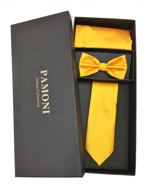 Plain Marigold Tie & Bow Tie Set in Pamoni presentation box
