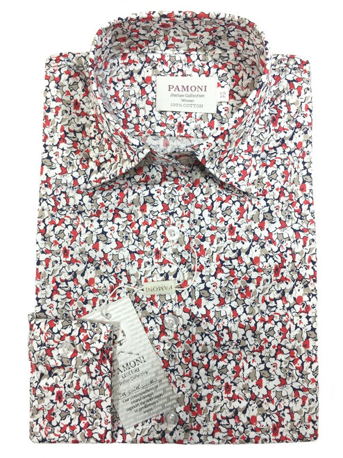 Red & White Floral Print Fitted Shirt