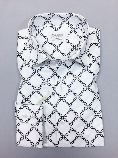 White Chain Pattern Slim Fit Shirt