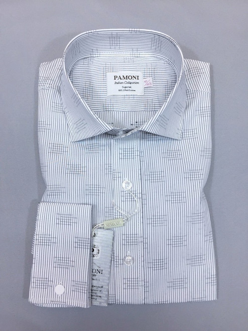 Grey Stripe Print Slim Fit Shirt