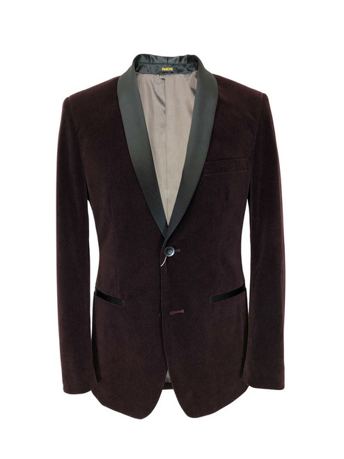 Burgundy Snakeskin Effect Velvet Dinner Jacket